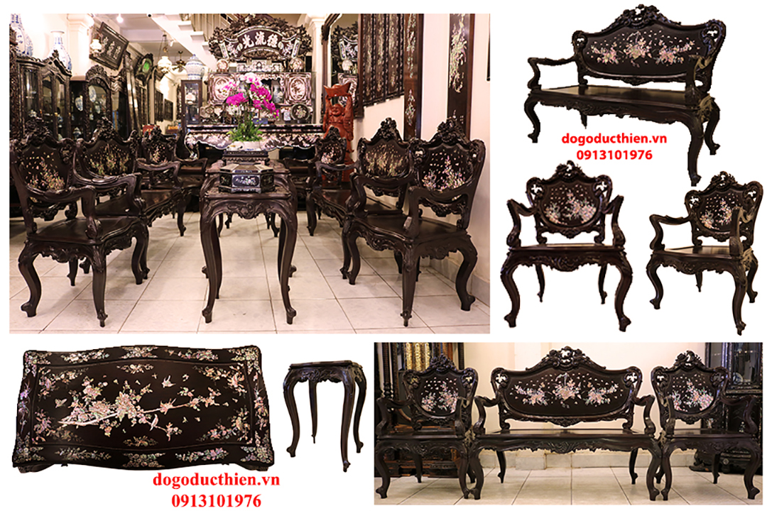 BỘ BÀN GHẾ LOUIS - TUYỆT TÁC GỖ GỤ CẨN ỐC XÀ CỪ