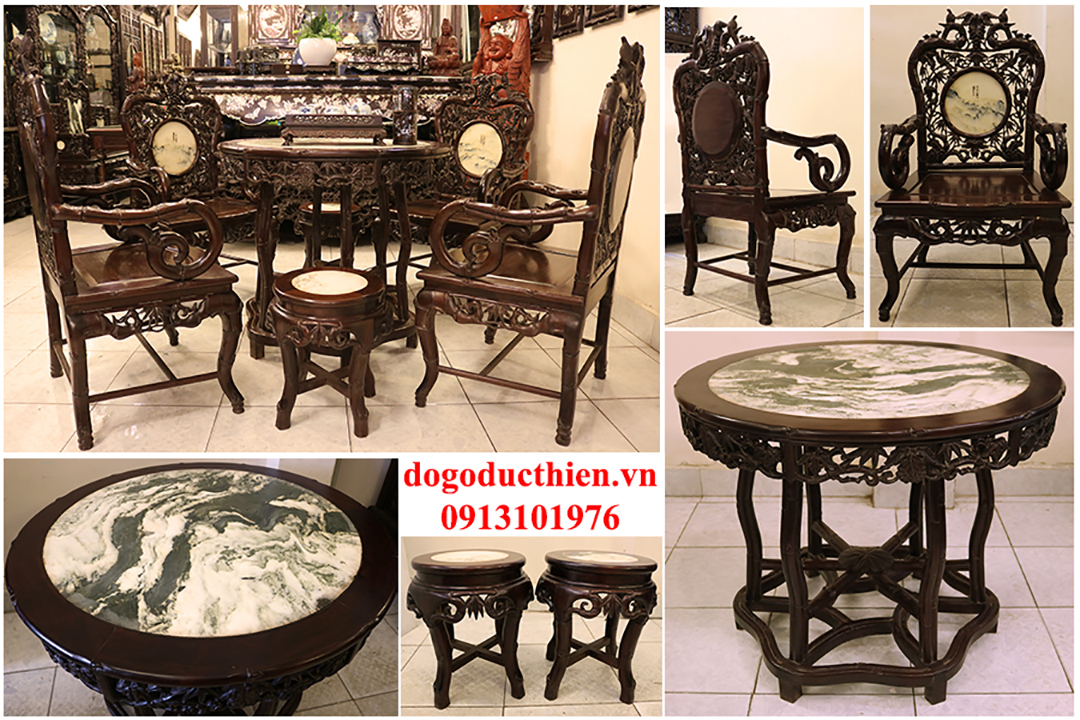 Bộ Bàn Ăn Trúc Tròn 7 món Đục 2 mặt - Hàng Kỹ Đẹp