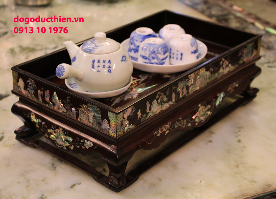 Khay Trà Gỗ Cẩm Lai Cẩn Ốc Đẹp