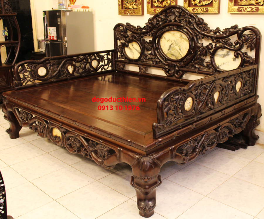 Giường Gỗ Đẹp Chạm Trúc Nho